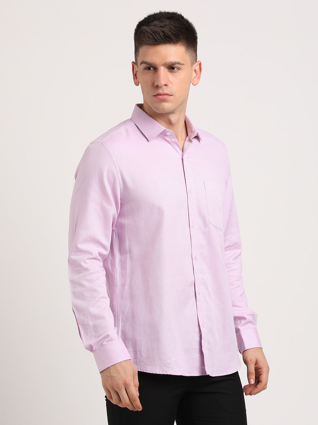 100% Cotton Light Purple Dobby Slim Fit Full Sleeve Formal Shirt