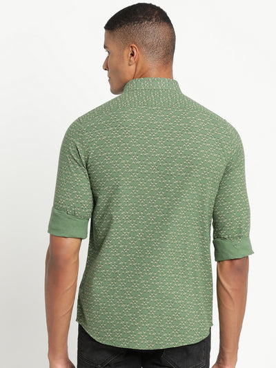 Khadi Dark Green Printed Slim Fit Full Sleeve Casual Shirt