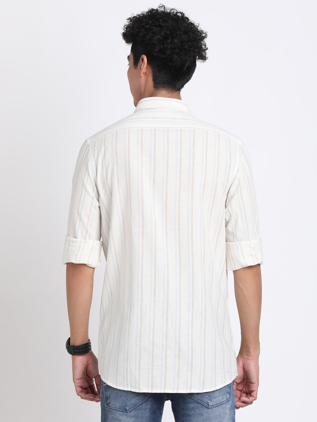 Khadi Cream Striped Slim Fit Full Sleeve Casual Shirt