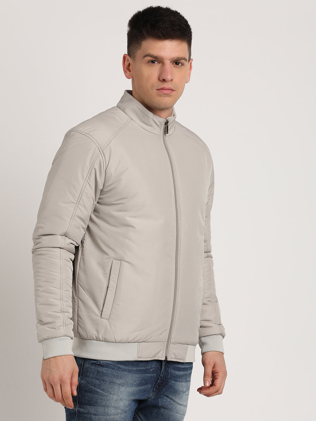 Polyester Solid Heather Grey Zipper Windcheater Jacket