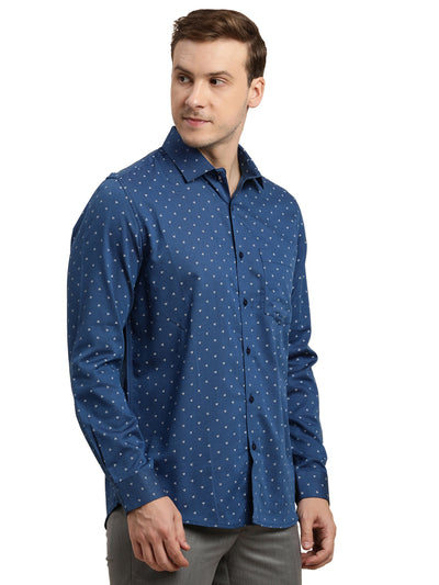 100% Cotton Blue Dobby Slim Fit Full Sleeve Formal Shirt