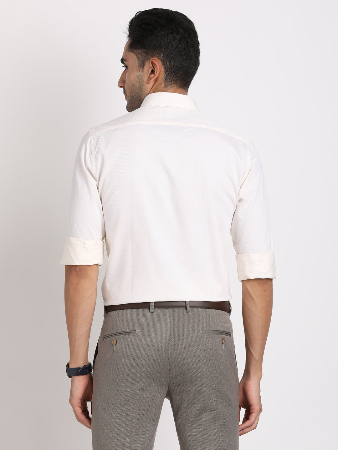 Giza Cotton White Dobby Slim Fit Full Sleeve Formal Shirt