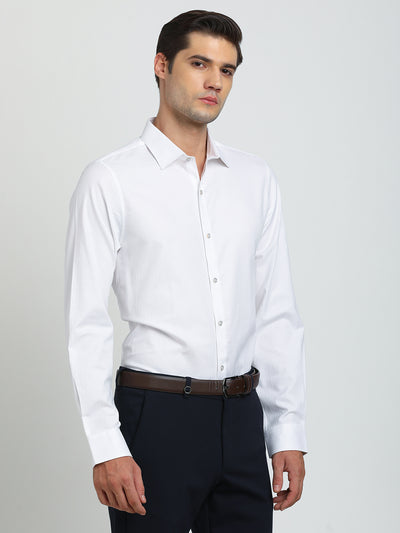 100% Cotton White Jacquard Slim Fit Full Sleeve Ceremonial Shirt