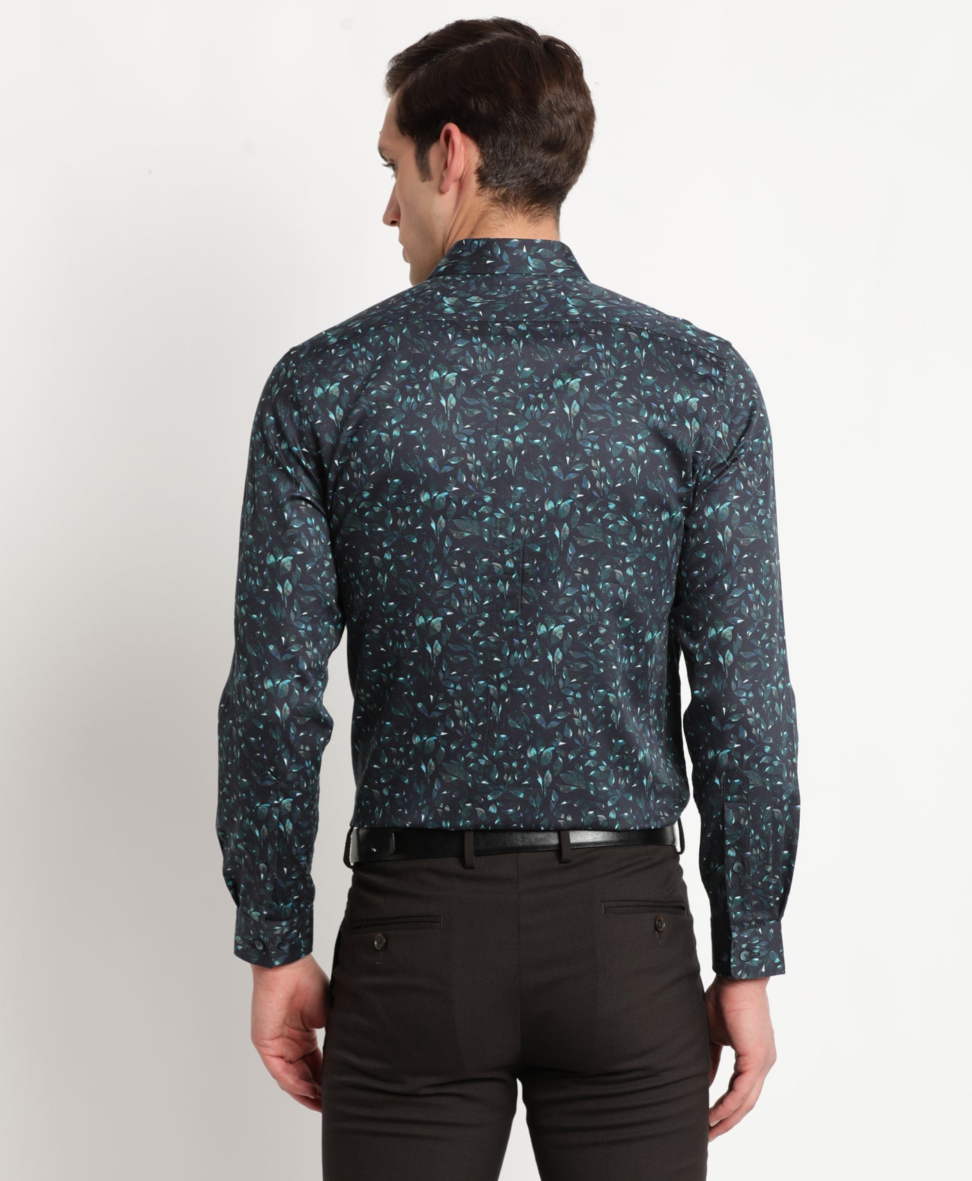 Cotton Tencel Black Printed Slim Fit Full Sleeve Ceremonial Shirt