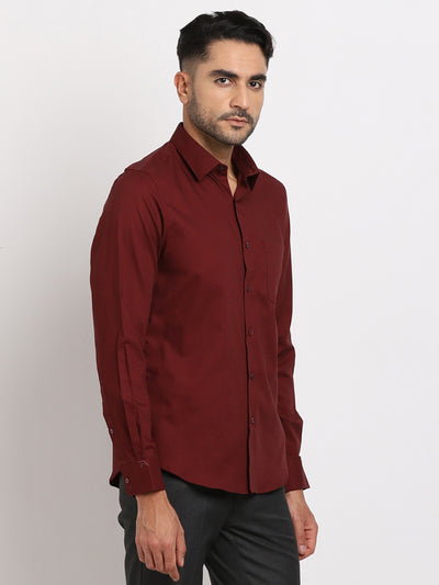 100% Cotton Maroon Dobby Slim Fit Full Sleeve Formal Shirt