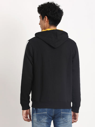 Cotton Stretch Black Plain Regular Fit Full Sleeve Casual Hooded Sweatshirt