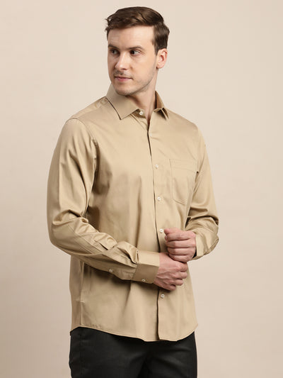 100% Cotton Khaki Plain Slim Fit Full Sleeve Formal Shirt