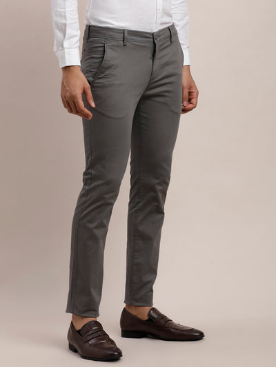 Cotton Stretch No Img Dobby Ultra Slim Fit Flat Front Casual Trouser