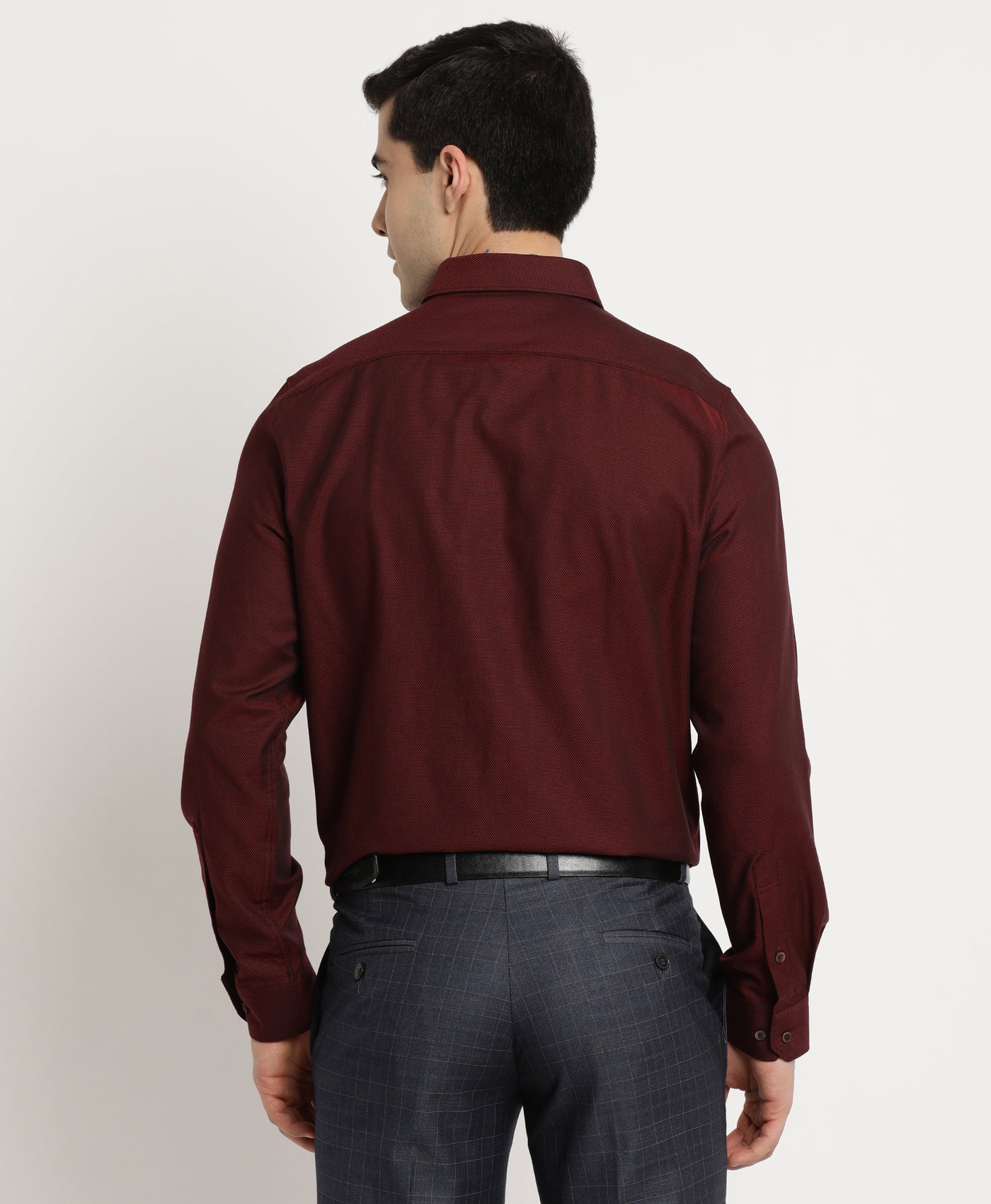 Giza Cotton Maroon Dobby Slim Fit Full Sleeve Formal Shirt