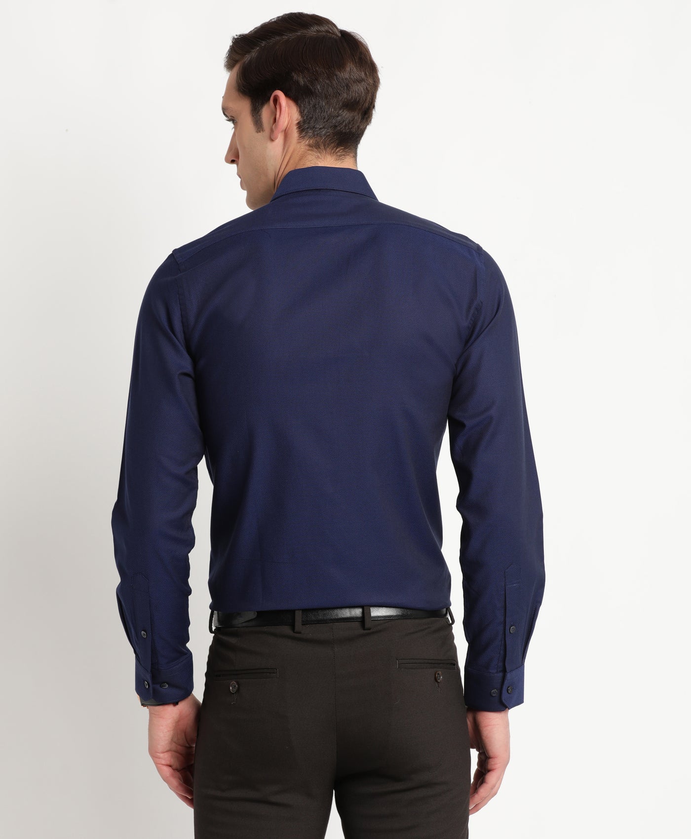 100% Cotton Navy Blue Dobby Slim Fit Full Sleeve Formal Shirt