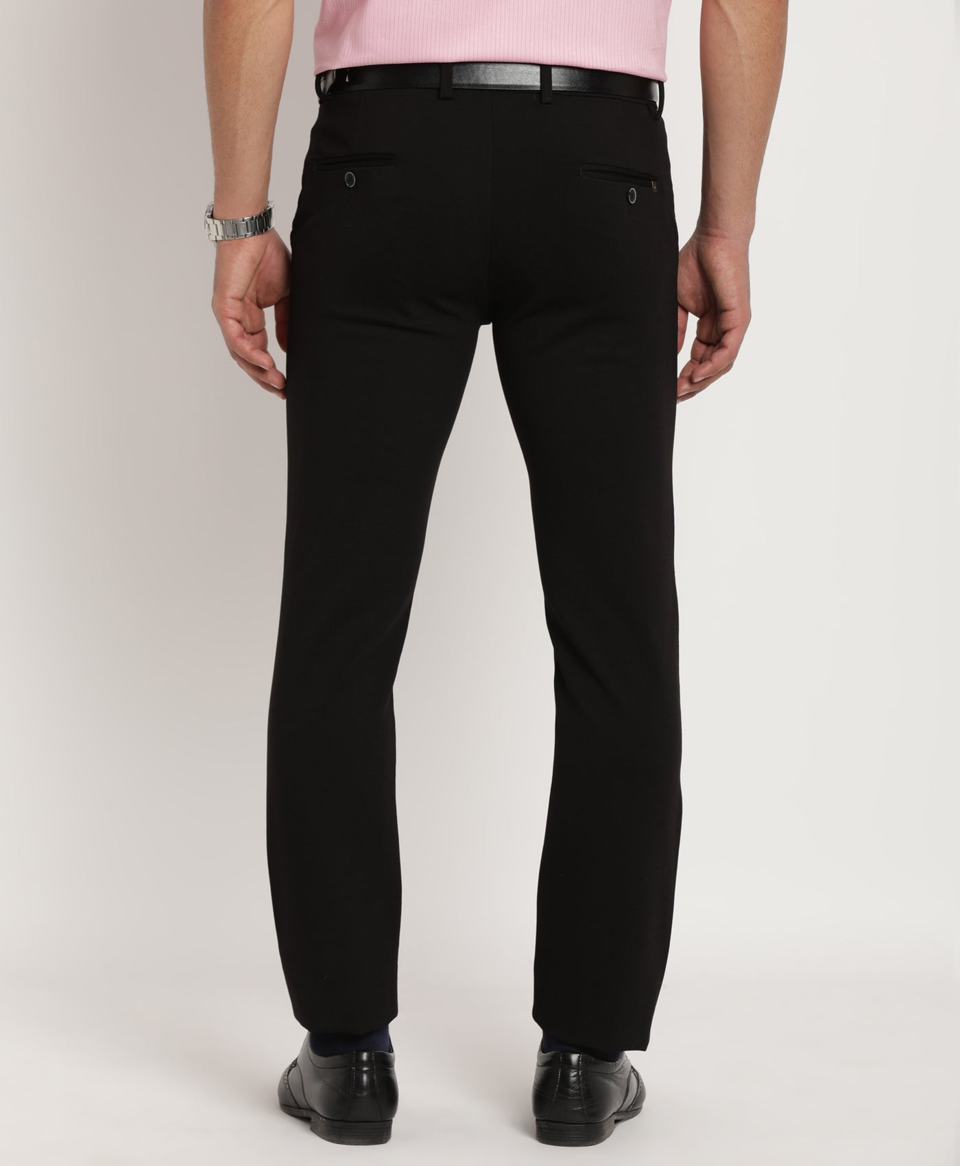 Cotton Stretch Black Plain Ultra Slim Fit Flat Front Casual Trouser