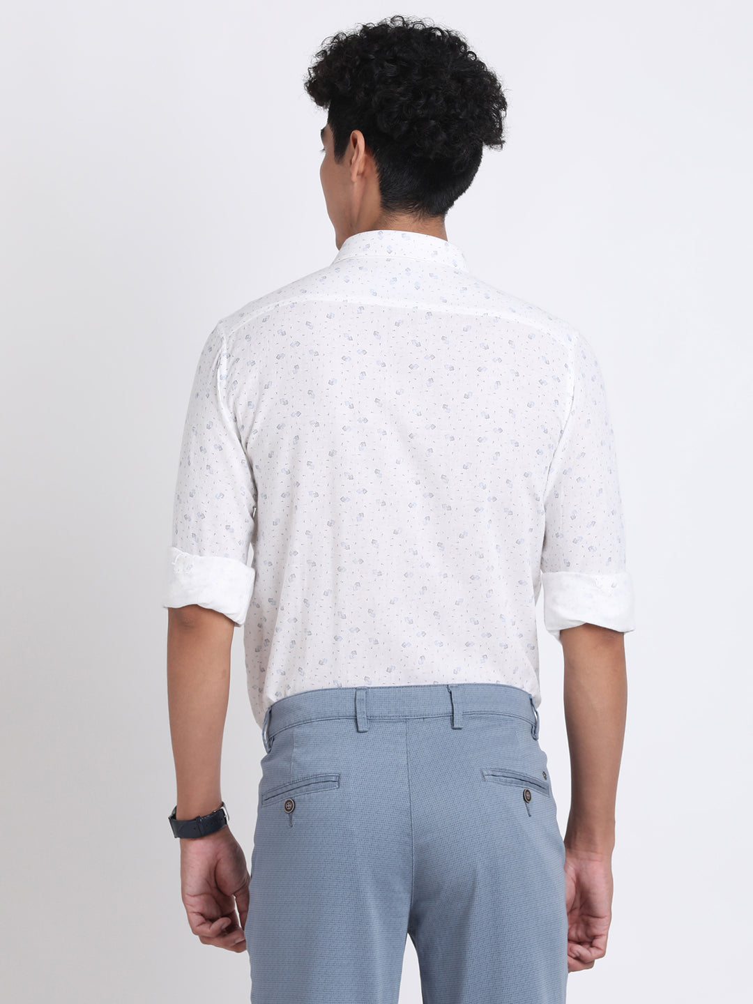 Khadi White Printed Slim Fit Full Sleeve Casual Shirt