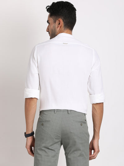 Cotton Lyocell White Plain Slim Fit Full Sleeve Casual Shirt