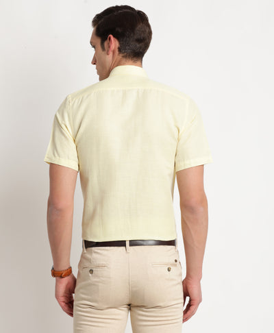 Cotton Linen Lemon Plain Regular Fit Half Sleeve Formal Shirt