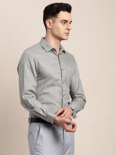 100% Cotton Grey Printed Slim Fit Full Sleeve Formal Shirt