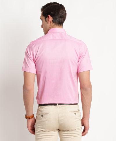 100% Cotton Pink Plain Regular Fit Half Sleeve Formal Shirt