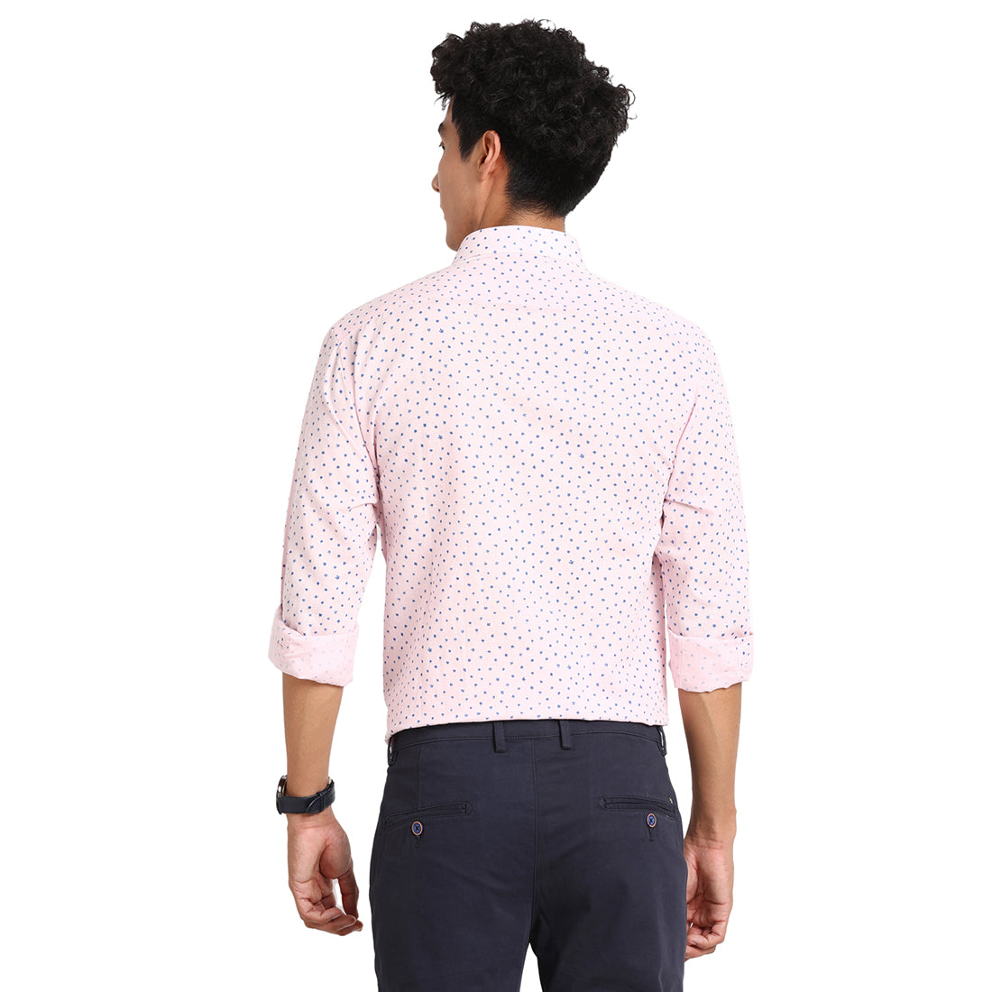 Cotton Linen Pink Printed Slim Fit Full Sleeve Formal Shirt