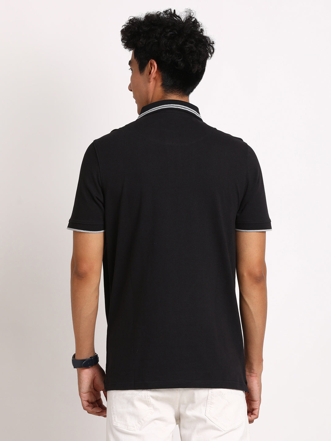 100% Cotton Black Plain Polo Neck Half Sleeve Casual T-Shirt