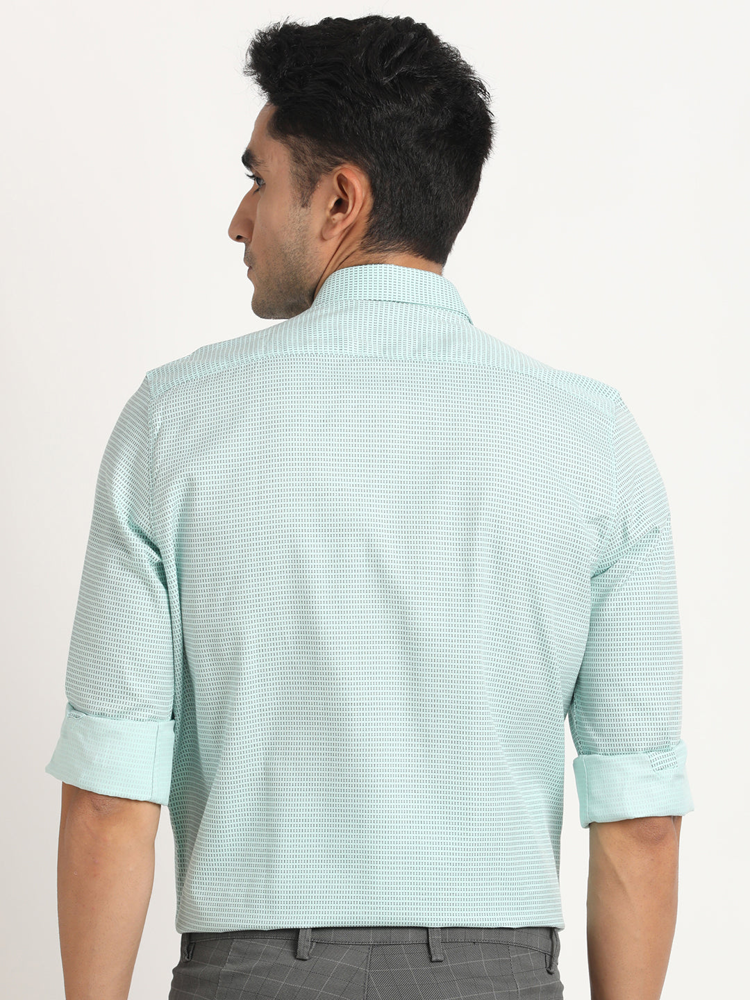 Cotton Tencel Green Printed Full Sleeve Formal Shirt