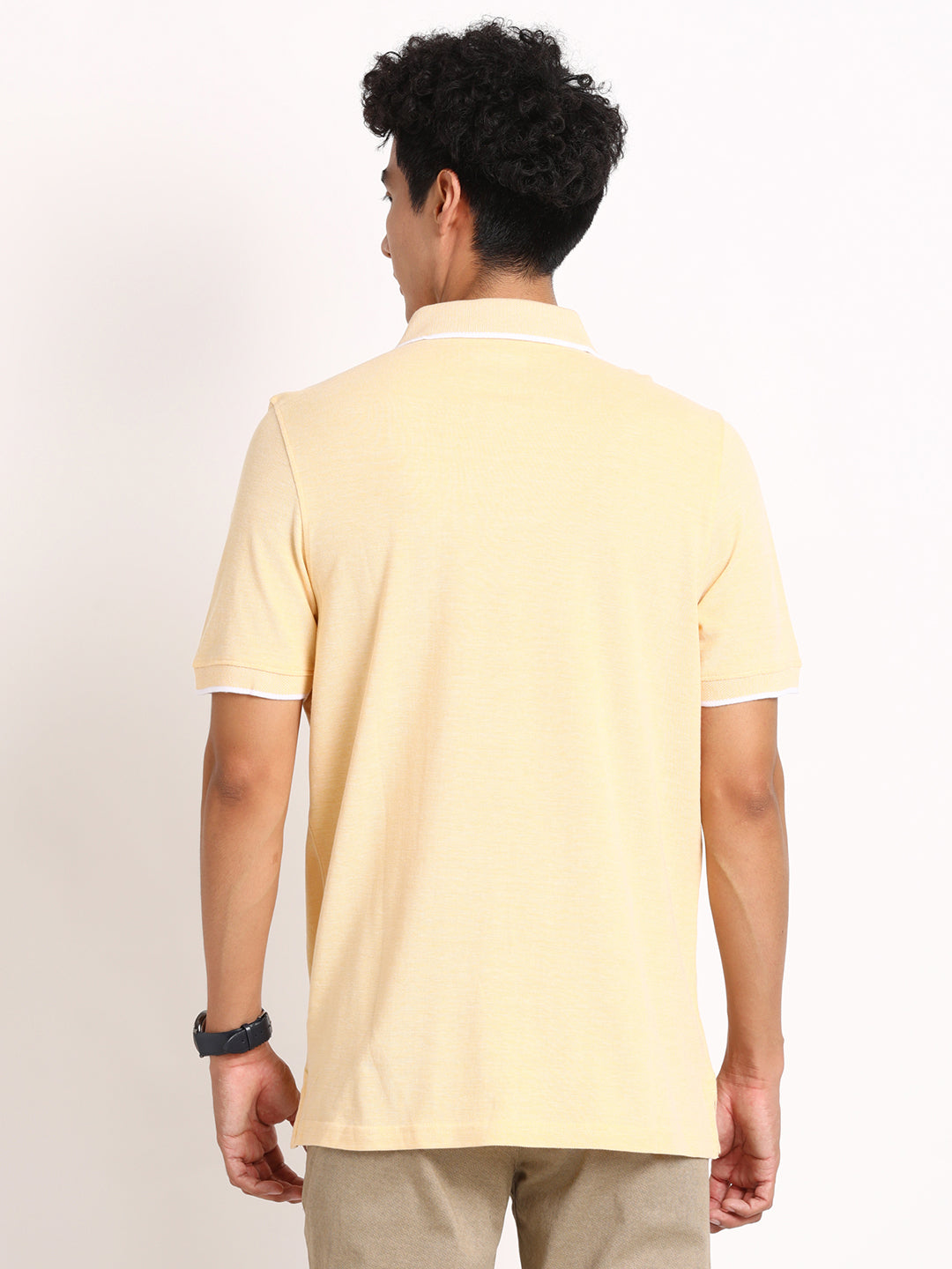 100% Cotton Cream Plain Polo Neck Half Sleeve Casual T-Shirt