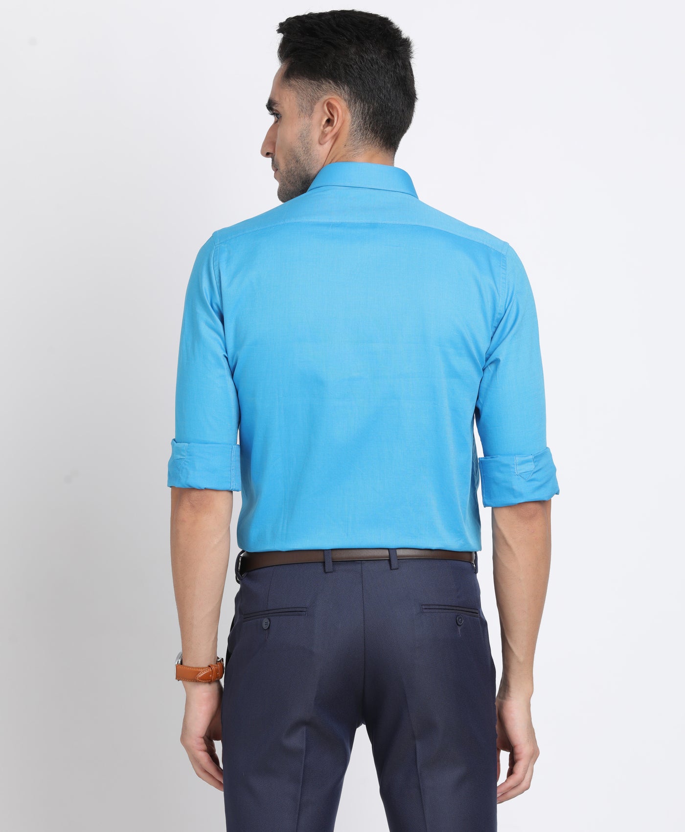 100% Cotton Blue Dobby Slim Fit Full Sleeve Formal Shirt