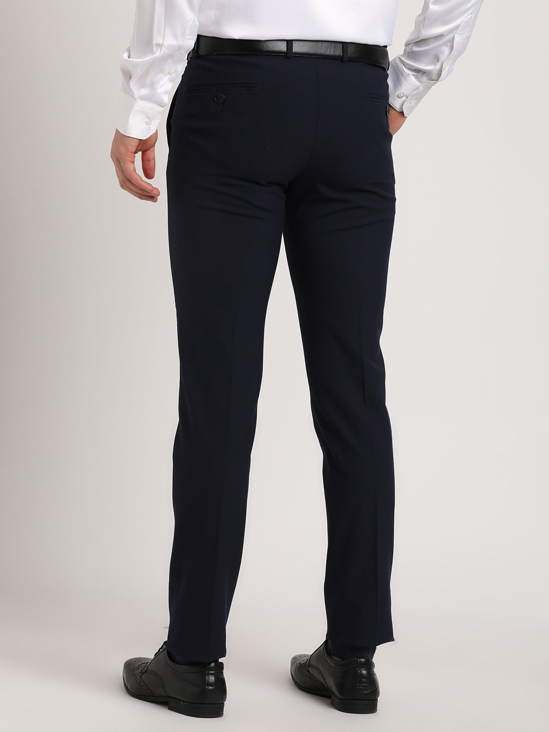 Poly Viscose Navy Blue Plain Slim Fit Flat Front Ceremonial Trouser