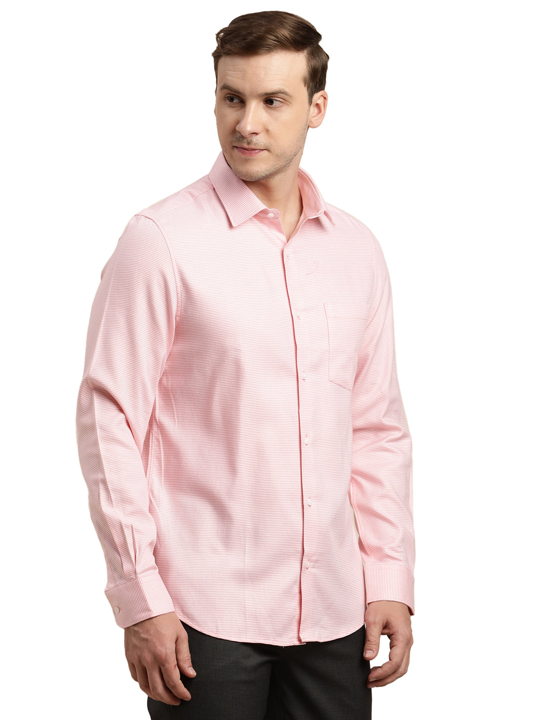 100% Cotton Pink Dobby Slim Fit Full Sleeve Formal Shirt