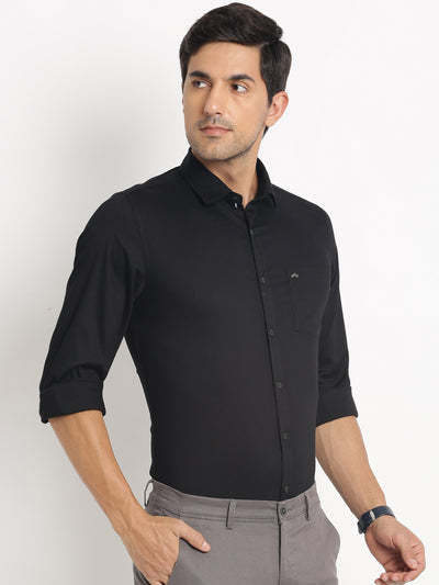 Cotton Stretch Black Plain Slim Fit Full Sleeve Casual Shirt