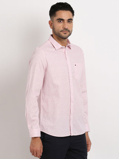 100% Cotton Pink Printed Slim Fit Full Sleeve Casual Shirt