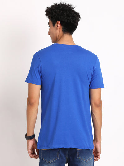 Essential 100% Cotton Blue Solid Round Neck Half Sleeve Casual T-Shirt