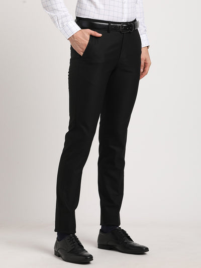 Poly Viscose Black Plain Slim Fit Flat Front Ceremonial Trouser