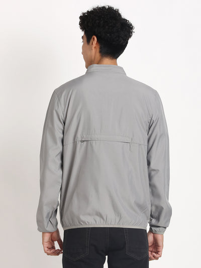 Polyester Grey Plain Regular Fit Full Sleeve Casual Windcheater