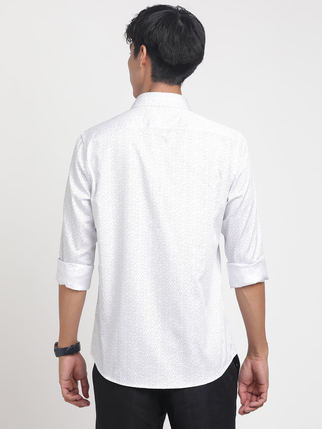 100% Cotton White Printed Slim Fit Full Sleeve Formal Shirt