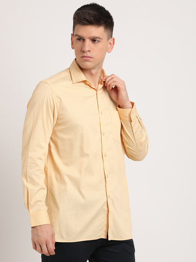 100% Cotton Yellow Printed Regular Fit Full Sleeve Formal Shirt