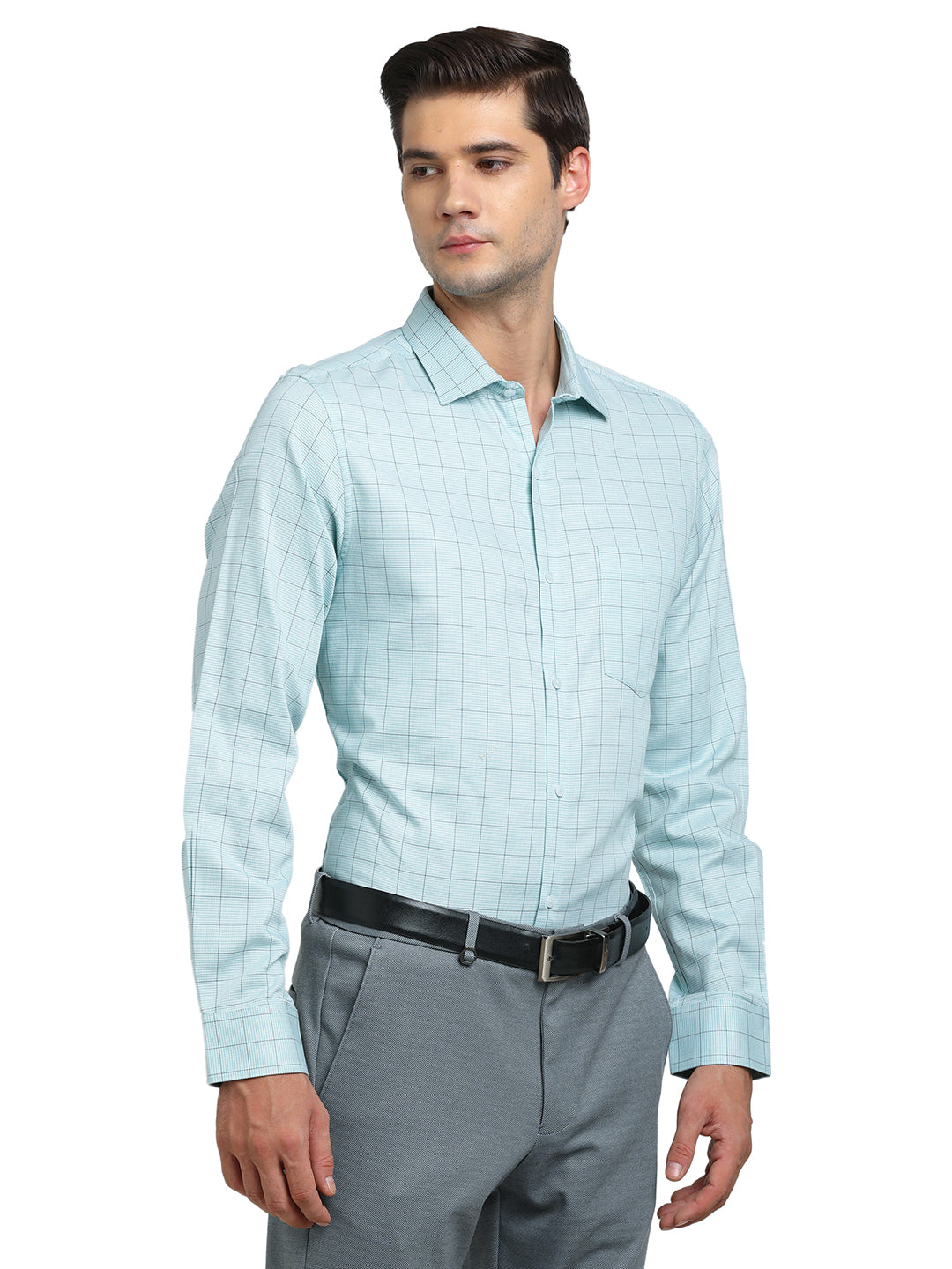 100% Cotton Blue Checkered Slim Fit Full Sleeve Formal Shirt