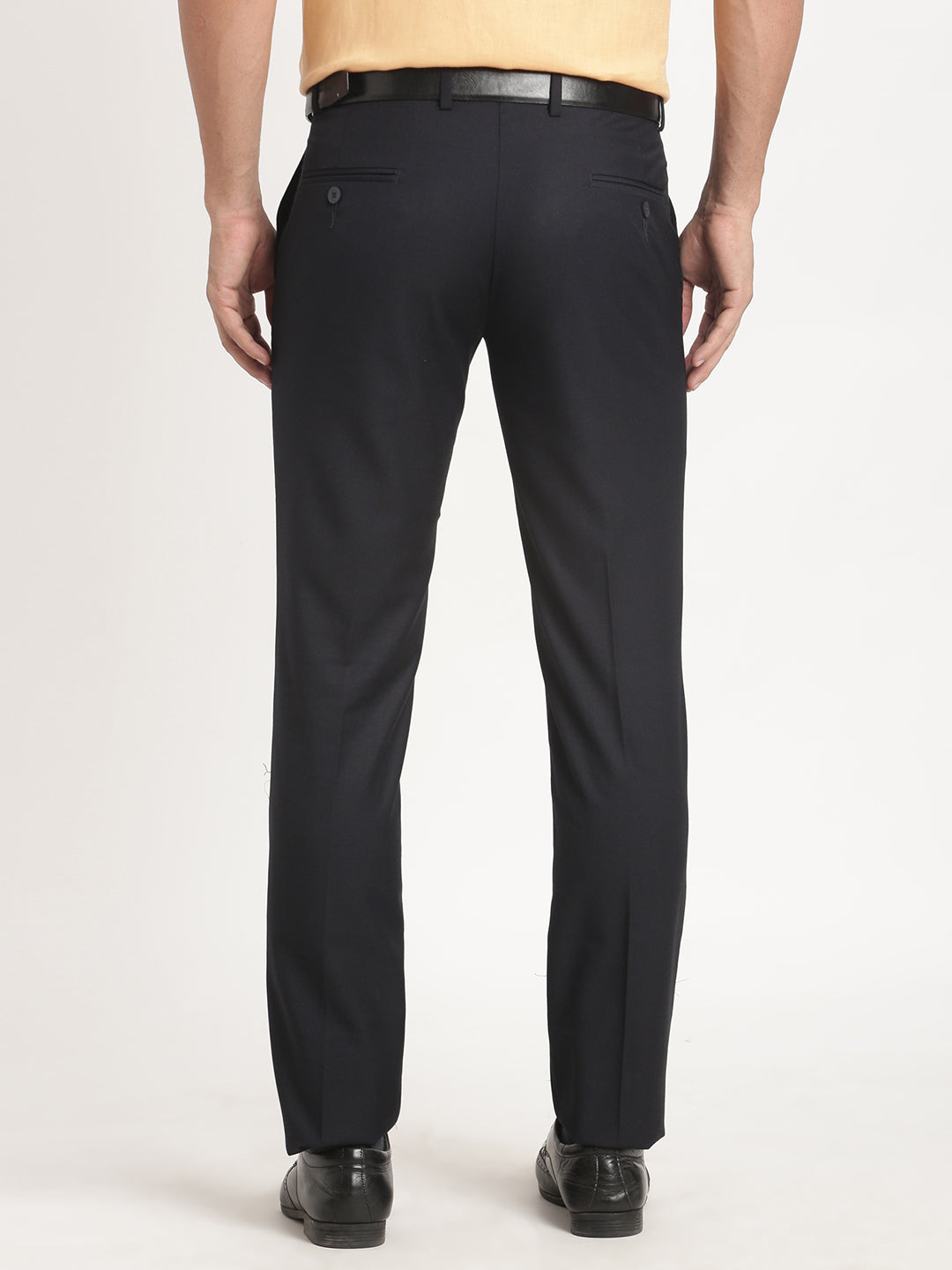 Terry Rayon Black Plain Slim Fit Flat Front Formal Trouser