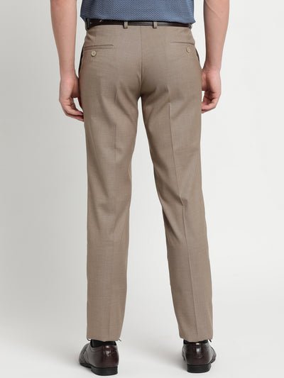 Terry Rayon Khaki Plain Slim Fit Flat Front Formal Trouser