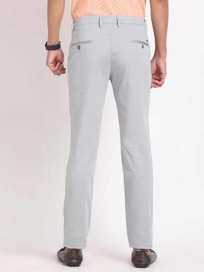 Cotton Stretch Grey Printed Narrow Fit Flat Front Casual Trouser