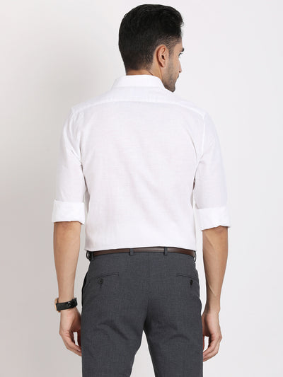 Cotton Linen White Plain Slim Fit Full Sleeve Formal Shirt