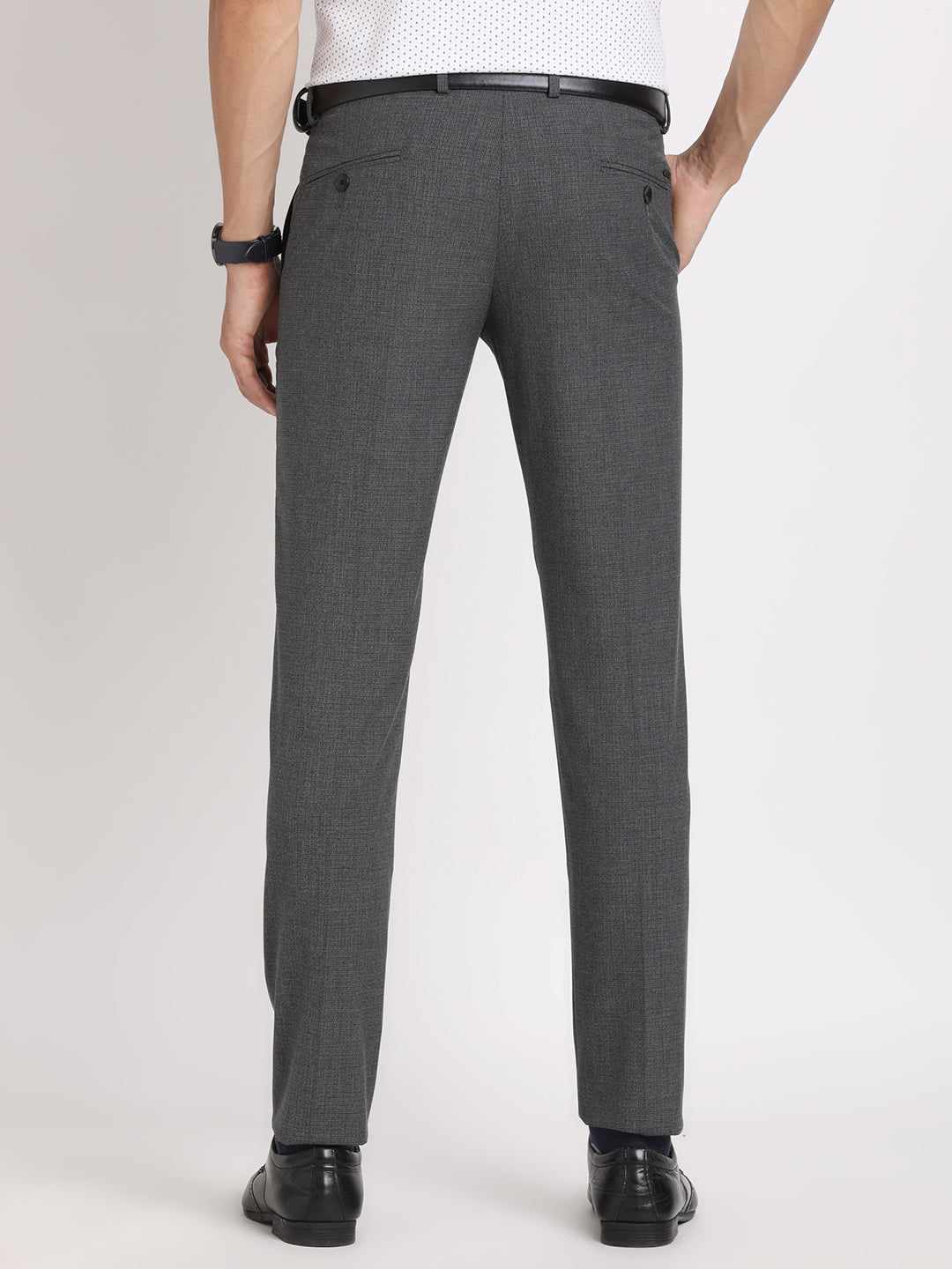 Poly Viscose Grey Checkered Slim Fit Flat Front Ceremonial Trouser