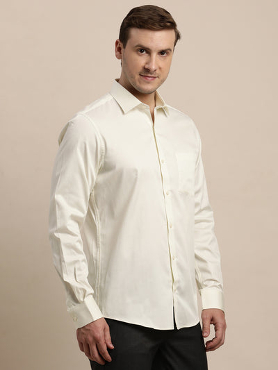 100% Cotton Cream Plain Slim Fit Full Sleeve Formal Shirt