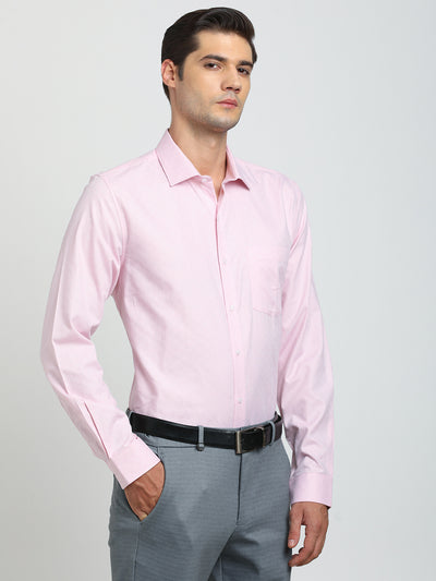 100% Cotton Pink Dobby Slim Fit Full Sleeve Formal Shirt