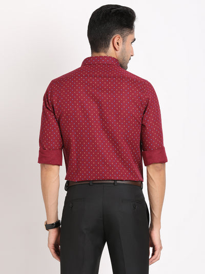 Cotton Linen Maroon Printed Slim Fit Full Sleeve Formal Shirt