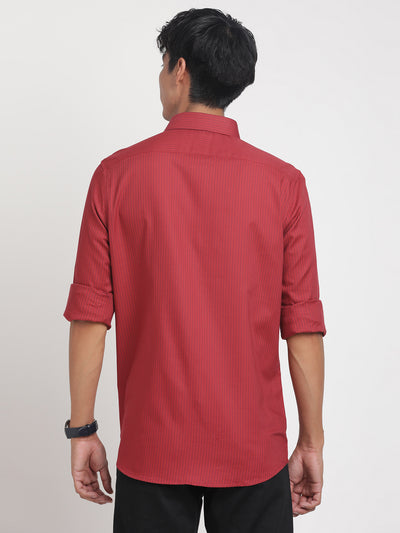 100% Cotton Red Striped Slim Fit Full Sleeve Formal Shirt