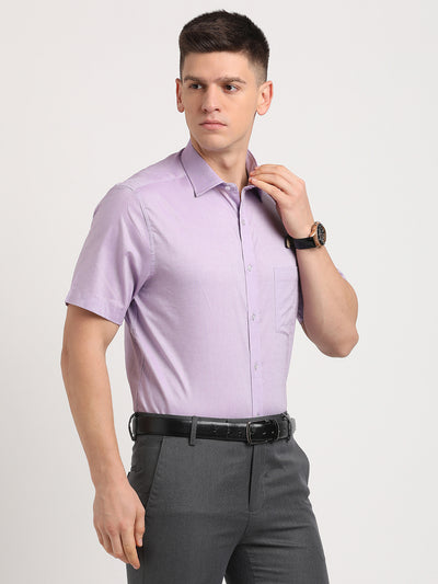 100% Cotton Purple Plain Slim Fit Half Sleeve Formal Shirt