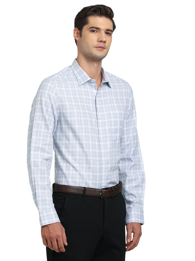 100% Cotton White Checkered Slim Fit Full Sleeve Formal Shirt