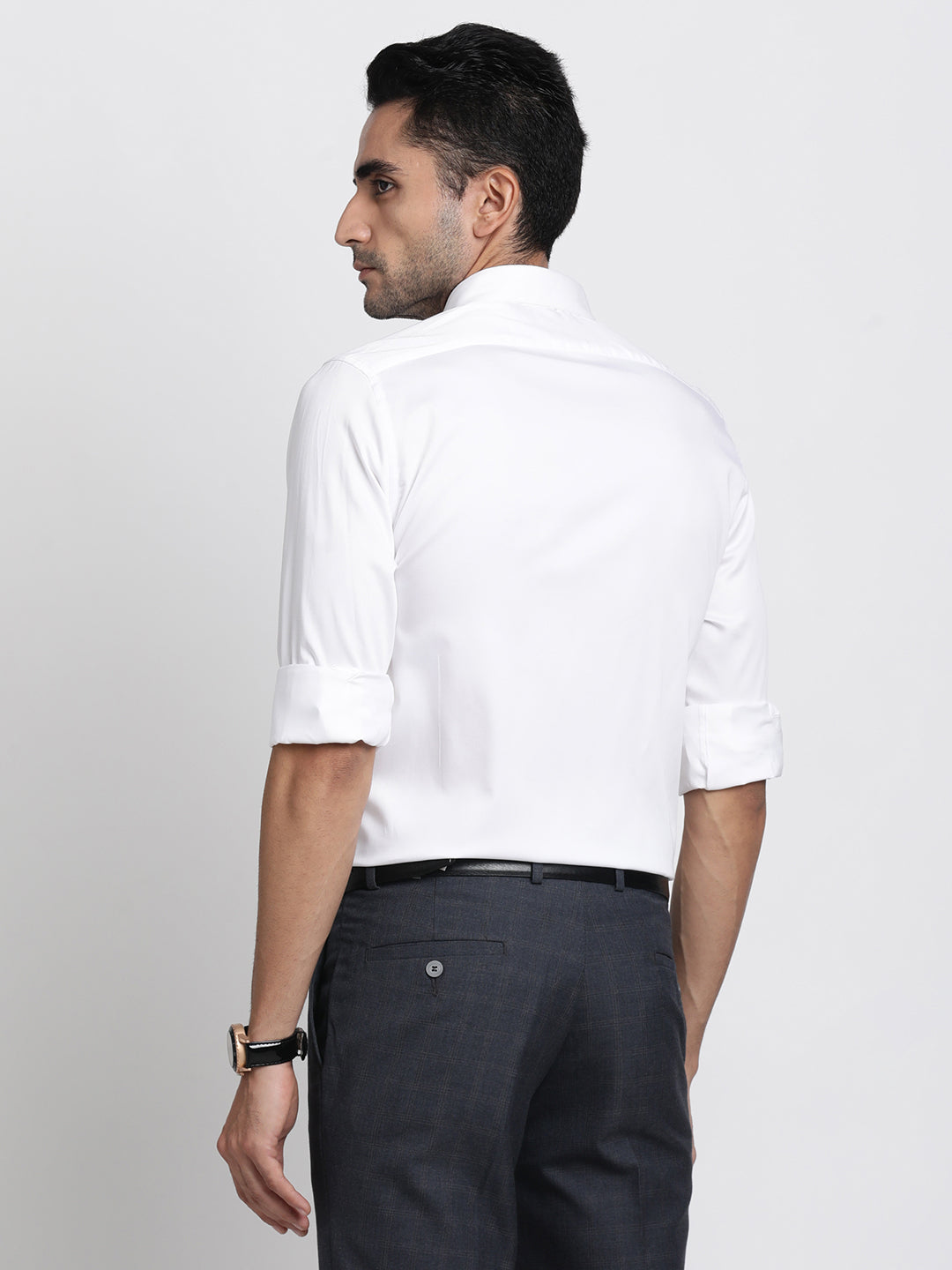 Cotton Stretch White Plain Slim Fit Full Sleeve Ceremonial Shirt