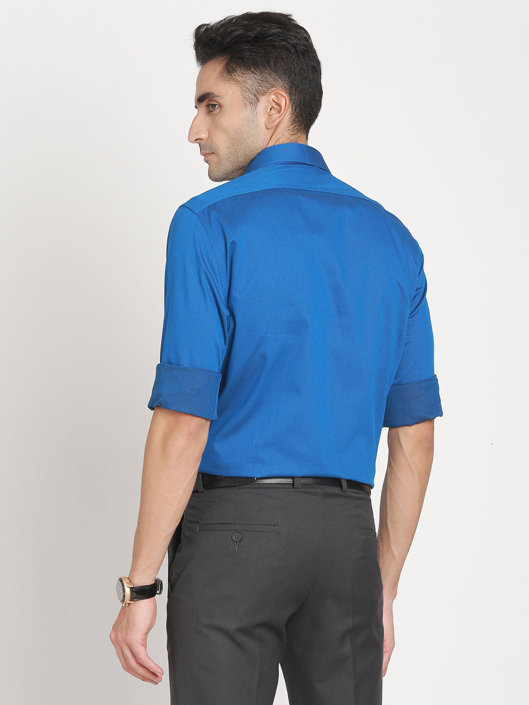 100% Cotton Blue Dobby Regular Fit Full Sleeve Formal Shirt