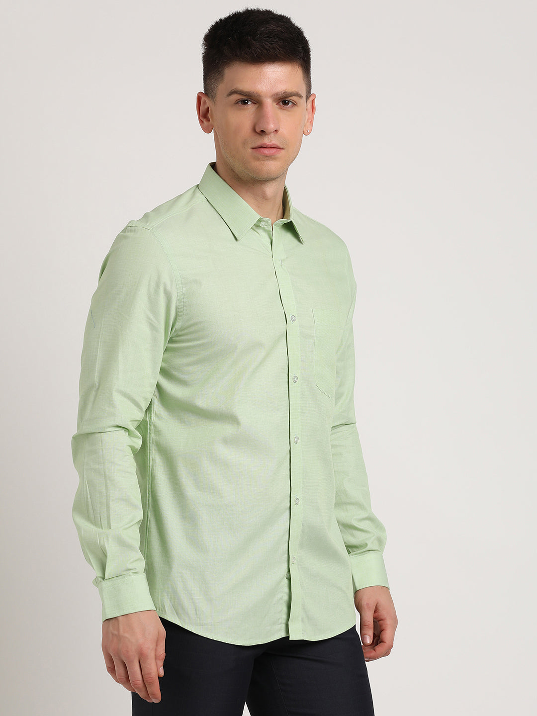 100% Cotton Green Plain Slim Fit Full Sleeve Formal Shirt