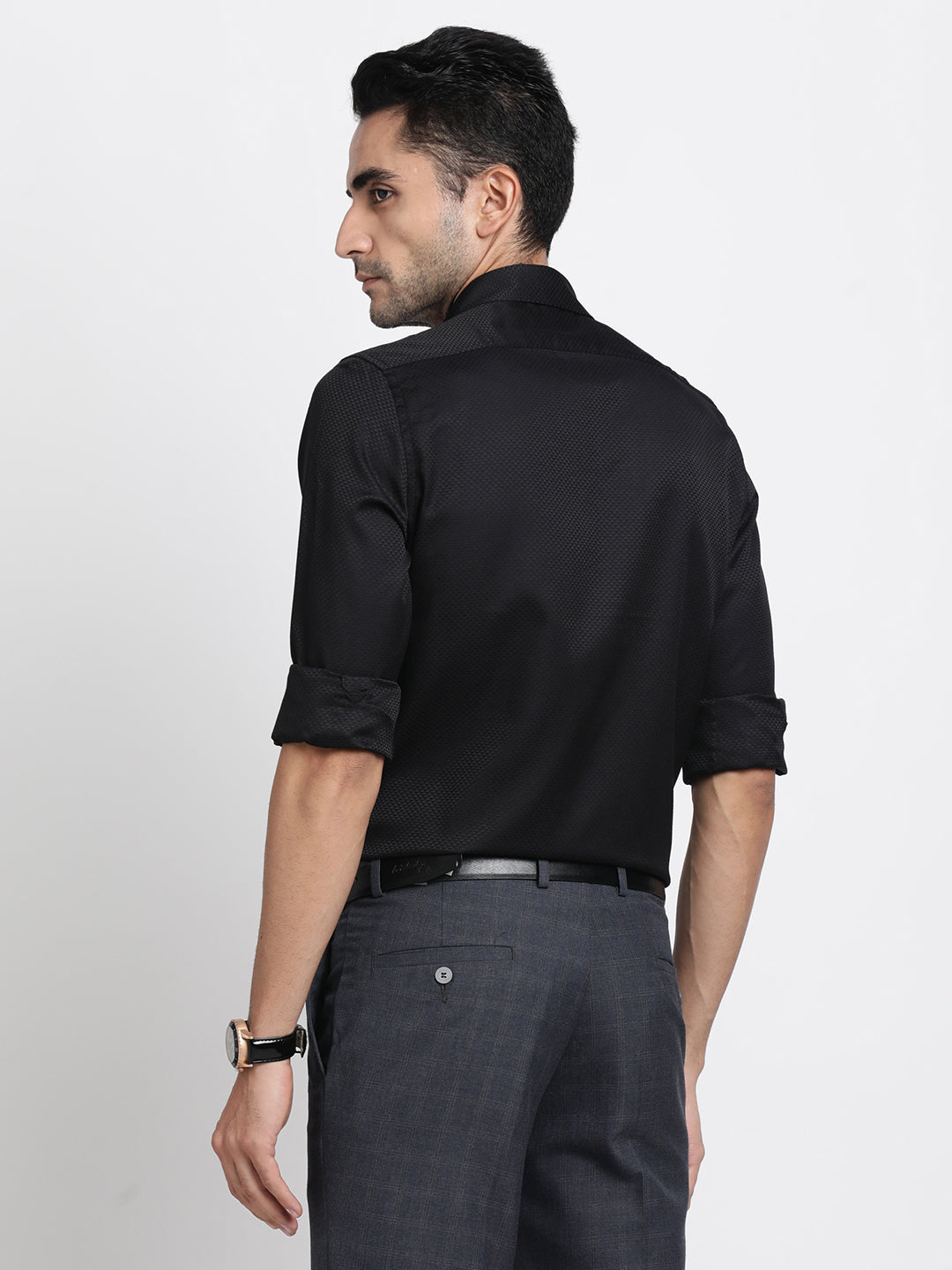 Poly Cotton Black Jacquard Slim Fit Full Sleeve Ceremonial Shirt